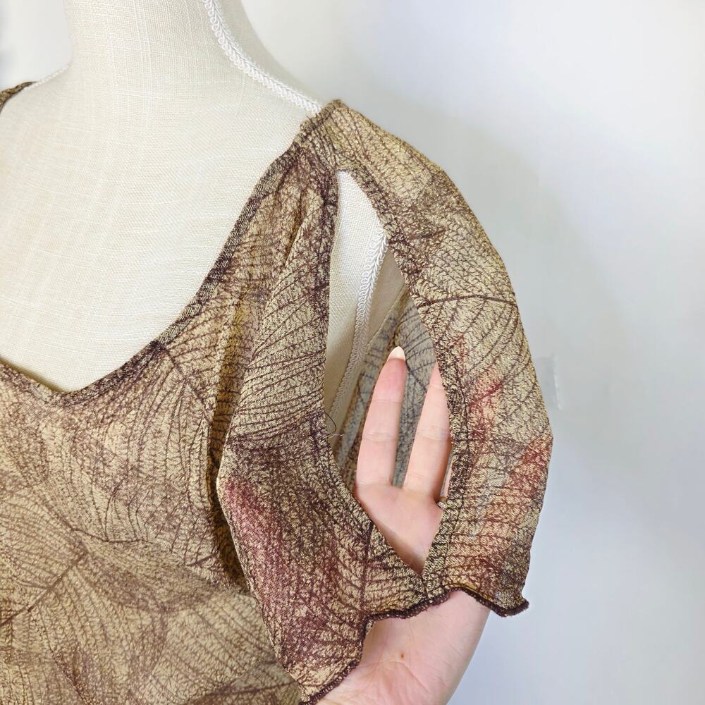 Charlotte Russe Y2K Sheer Top Large Brown Leaf Forest Fairy Goblin Boho Earthy - Picture 8 of 16